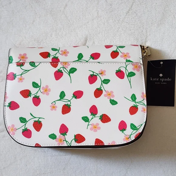 Kate Spade Madison Strawberry Vine Printed Saffiano Saddle Bag, Cream - Picture 6 of 12